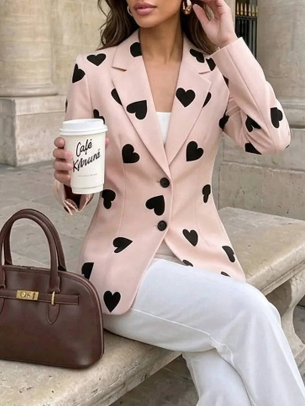 Multicolor Casual Women's Geometric Random Print Lapel Two-Button Blazer Jacket